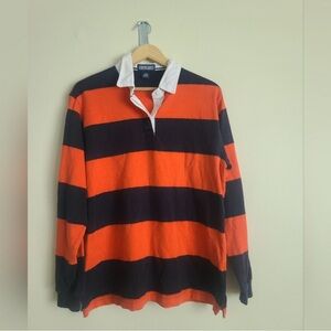 Lands End Rugby polo top size large orange and navy
